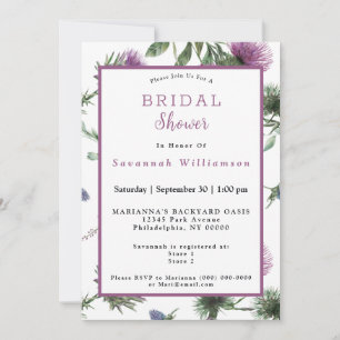Floral Purple Thistle Watercolor Bridal Shower  Invitation