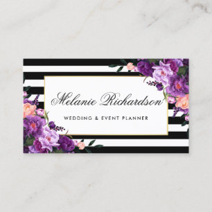 Floral Purple Ultra Violet Gold Frame Striped Business Card