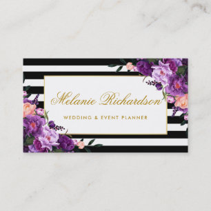 Floral Purple Ultra Violet Gold Striped Business Card
