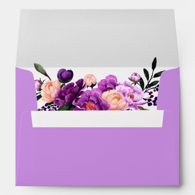 Floral Purple Ultra Violet Wedding Invitation Envelope (Back (Bottom))
