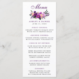 Floral Purple Ultra Violet Wedding Menu