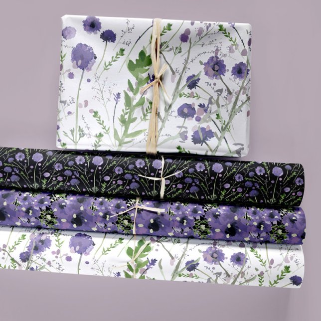 Floral Purple Watercolor Decoupage Gift Wrapping Paper Sheet (Beautiful Watercolor Elegant Clematis Florals Wrapping Paper Sheets. Studio Posies. )