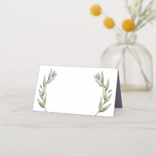 Floral Purple Watercolor Flowers Leaves Wedding Place Card