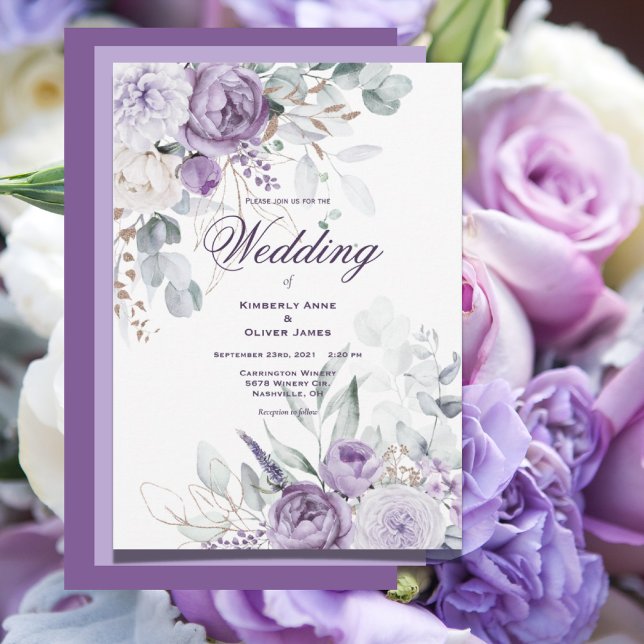 Floral Purple Watercolor Modern Wedding Invitation (Creator Uploaded)