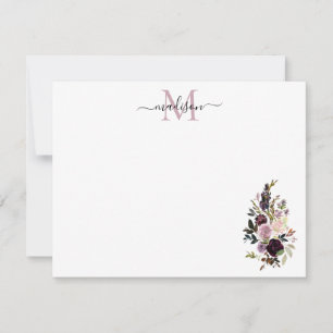 Floral Purple Watercolor Rose Bouquet Monogram Card