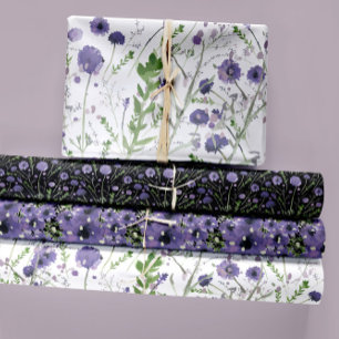 Floral Purple Watercolor Trio Decoupage Gift Wrapping Paper Sheet