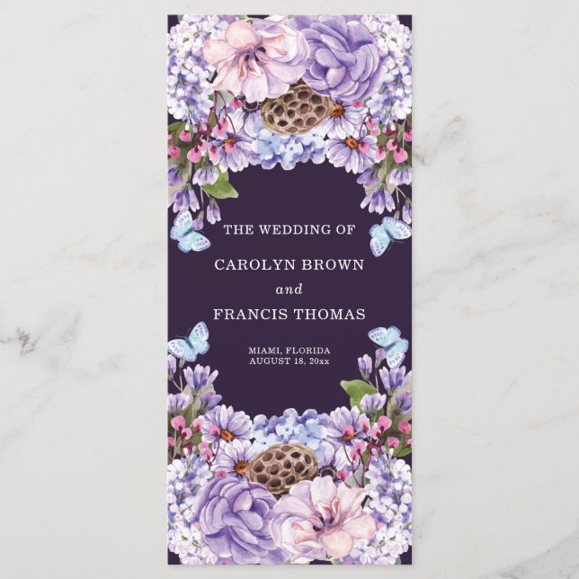 Floral Purple Watercolor Wedding Program (Front)
