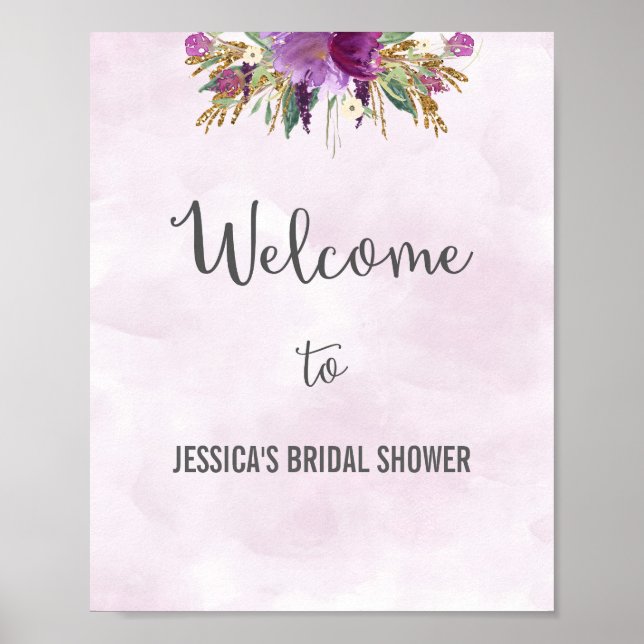 Floral Purple Watercolor Welcome Poster Print (Front)
