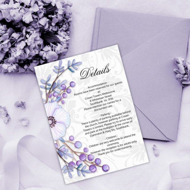 Floral Purple Wedding Damask Details Enclosure Card (Creator Uploaded)