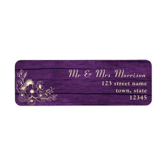 Floral Purple Wedding Return Address Return Address Label (Front)