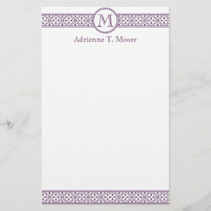 Floral Purple White Monogram Initial Stationery
