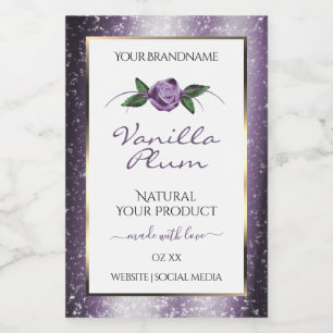 Floral Purple White Product Labels Soft Glitter
