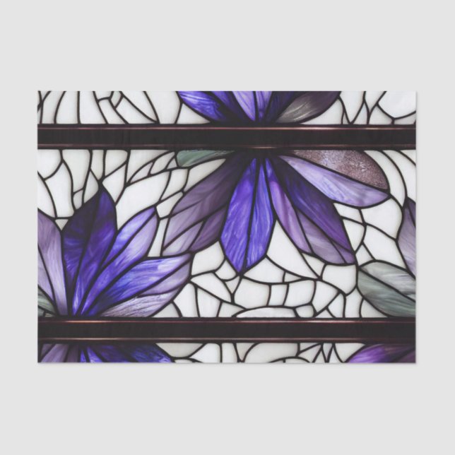Floral Purple White Stained Glass Decoupage Tissue Paper (Front)