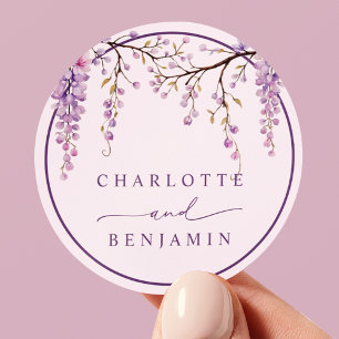 Floral Purple Wisteria Branches Wedding Classic Round Sticker