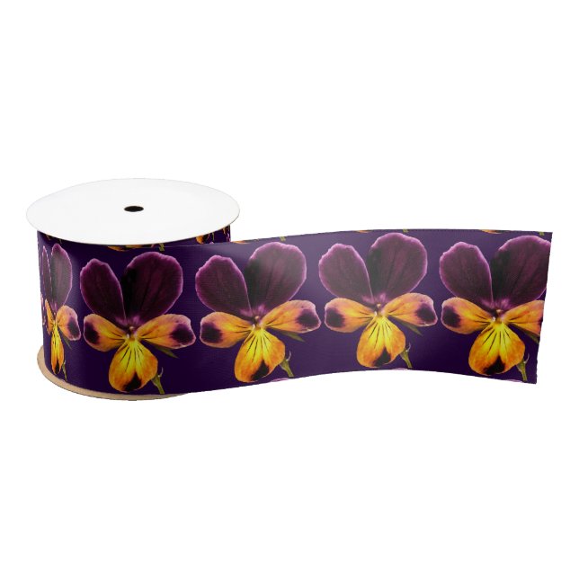 Floral Purple Yellow Flower Satin Ribbon (Spool)