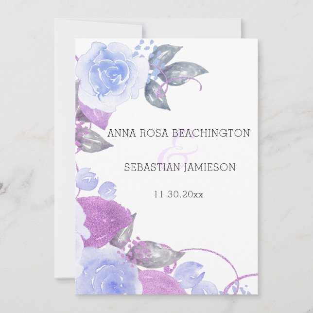 *~* Floral QR Blue Roses AR12 - RSVP PHOTO Wedding Invitation (Front)