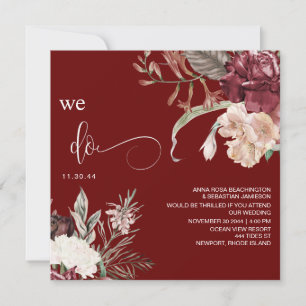 *~* Floral QR Bouquet AR15 RSVP BURGANDY WEDDING Invitation