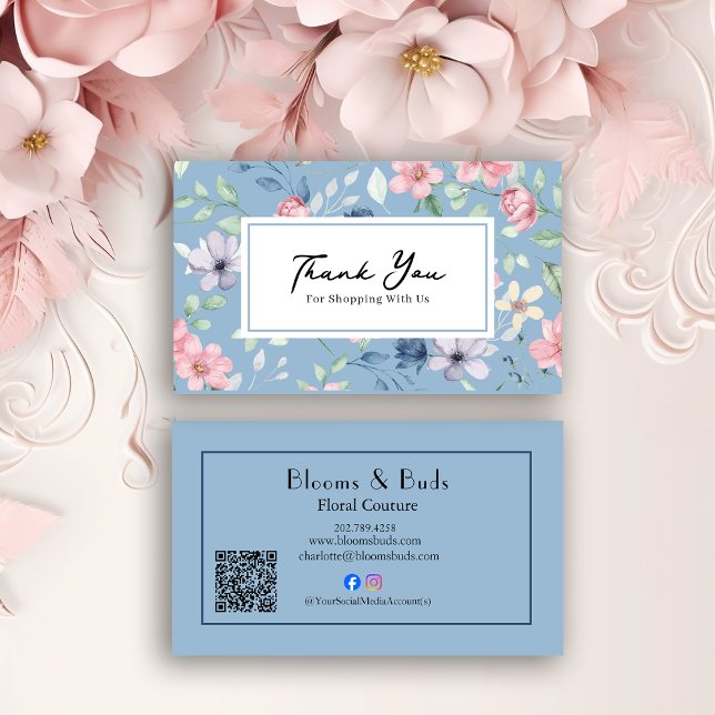 Floral QR Code Business Thank You Card Insert (Creator Uploaded)