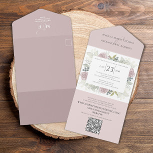 Floral QR Code Elegant RSVP Online Blush Pink All In One Invitation