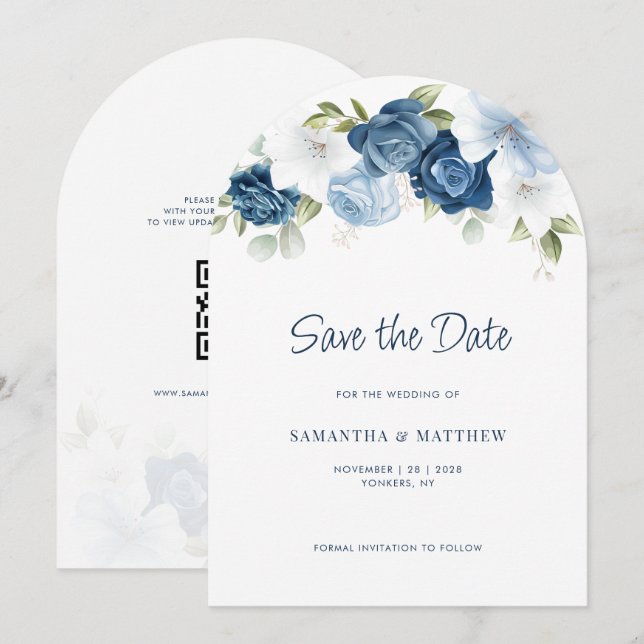 Floral QR Code Elegant Wedding Save the Date (Front/Back)