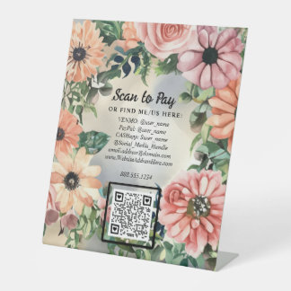 Floral QR code Scan To Pay Pop-Up Market Vendor Pedestal Sign