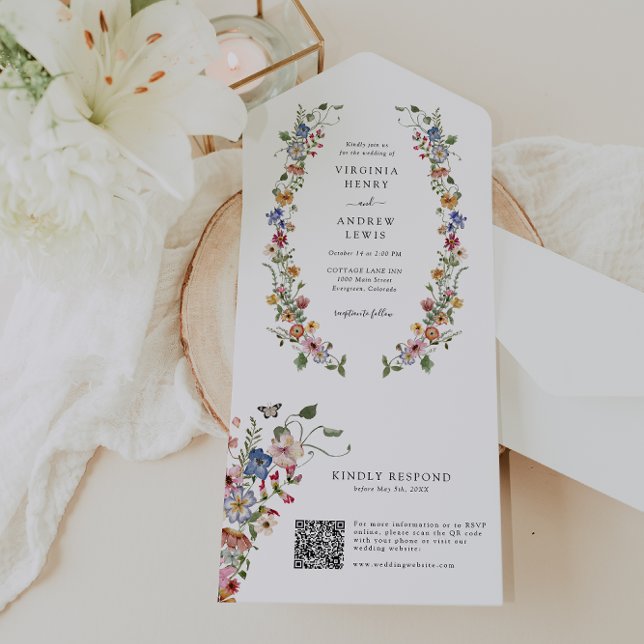 Floral QR Code Wedding All In One Invite (Colorful Floral QR Code Wedding All In One Invite by Painted Paperie
)