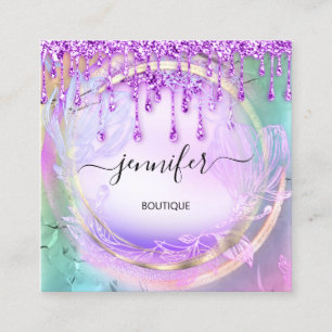 Floral QRCode Professional Shop Drips Holograph Square Business Card