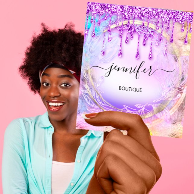 Floral QRCode Professional Shop Drips Purple Square Business Card (Floral QRCode Professional Shop Drips Purple Square Business Card)