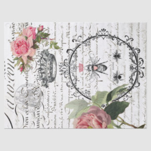 Floral Queen Bee Script Decoupage Tissue Paper