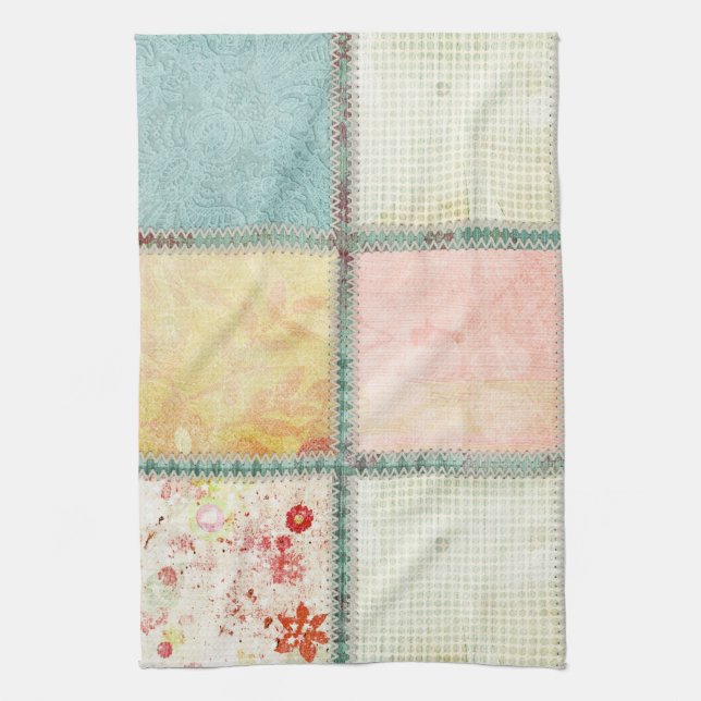 Floral Quilt Squares Square Tea Towel (Vertical)