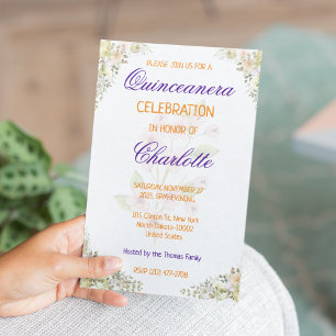 floral Quinceanera 15th Birthday for Spanish Girl Invitation