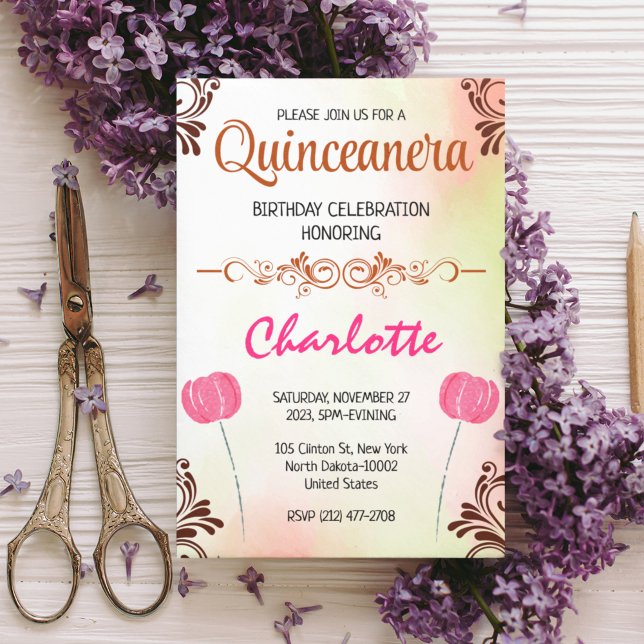floral Quinceanera 15th Birthday for Spanish Girl Invitation (Creator Uploaded)