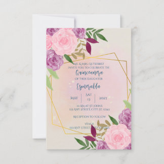 Floral Quinceañera, Birthday, Wedding, Baby Shower Invitation