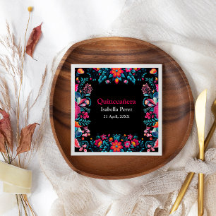 Floral Quinceanera Black Mexican Fiesta Birthday Napkin