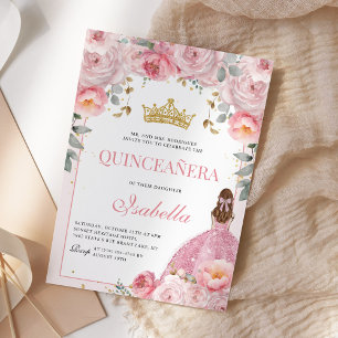 Floral Quinceanera Blush Pink Gold Princess Invitation