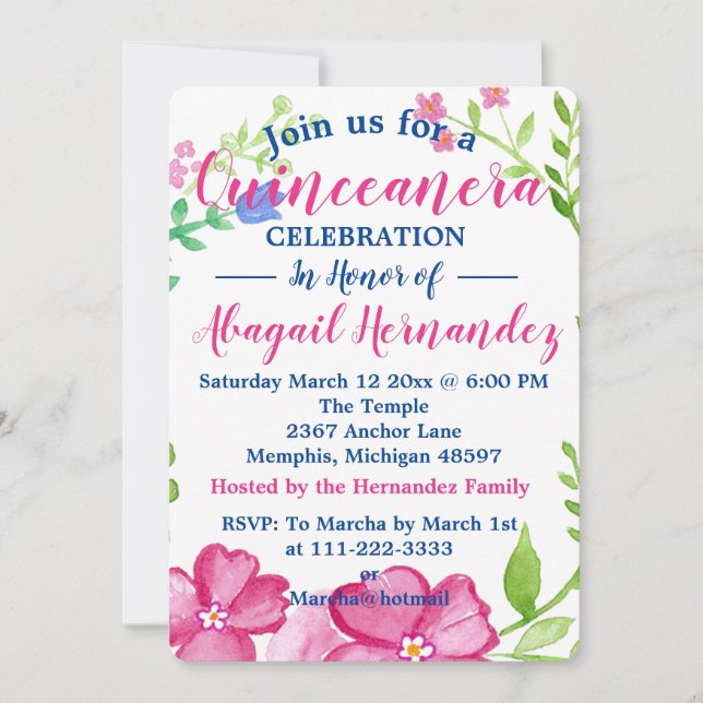 Floral Quinceanera Celebration Holiday Card (Front)