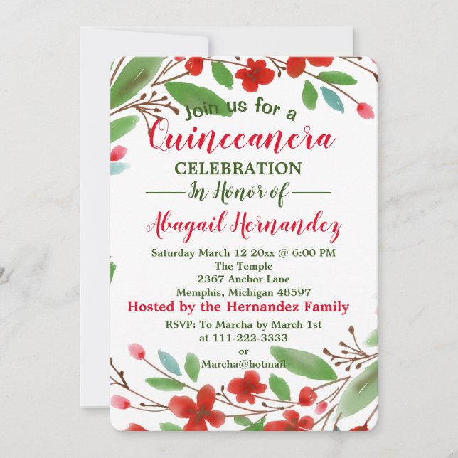 Floral Quinceanera Celebration Holiday Card (Front)