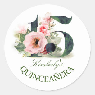 Floral Quinceanera Classic Round Sticker