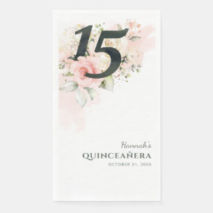 Floral Quinceanera Pink 15th Birthday Party Napkin