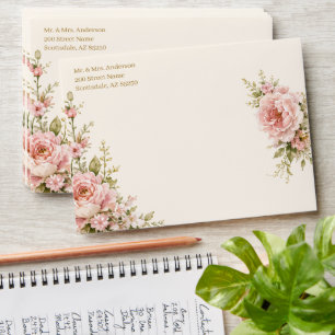 Floral Quinceañera Pink Envelope