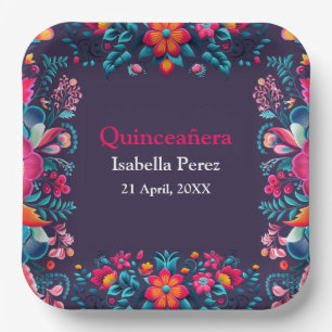 Floral Quinceanera Purple Mexican Fiesta Birthday Paper Plate