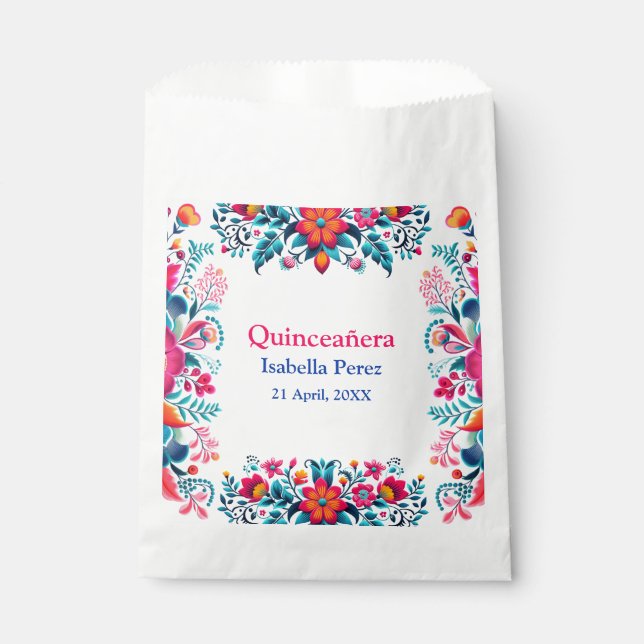 Floral Quinceanera White Mexican Fiesta Birthday Favour Bag (Front)