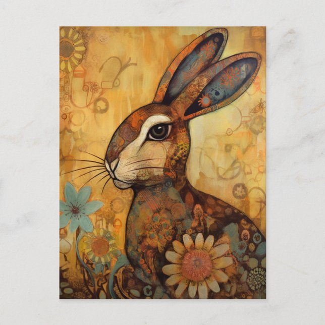 Floral Rabbit Postcard (Front)