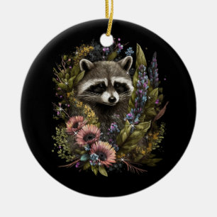 Floral Raccoon Spring Nature Raccoon Lovers Cottag Ceramic Ornament