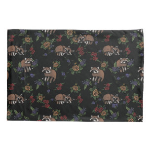 Floral Raccoons Cute Sleeping Racoon Pattern Pillowcase