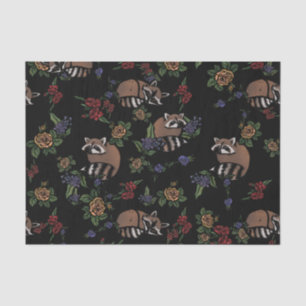 Floral Raccoons Cute Sleeping Racoon Pattern Tissue Paper