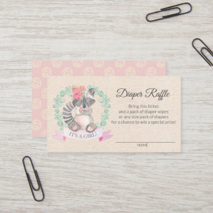 Floral Racoon Baby Shower Diaper Raffle Ticket