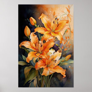 Floral Radiance - Watercolor Lily Flowers Art  Poster