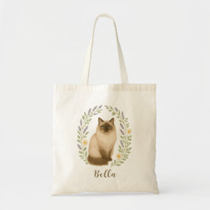 Floral Ragdoll Cat Frame Personalized Name Tote Bag