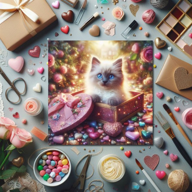 Floral Ragdoll Love Kitten Candy Box Valentine  Holiday Card (Creator Uploaded)